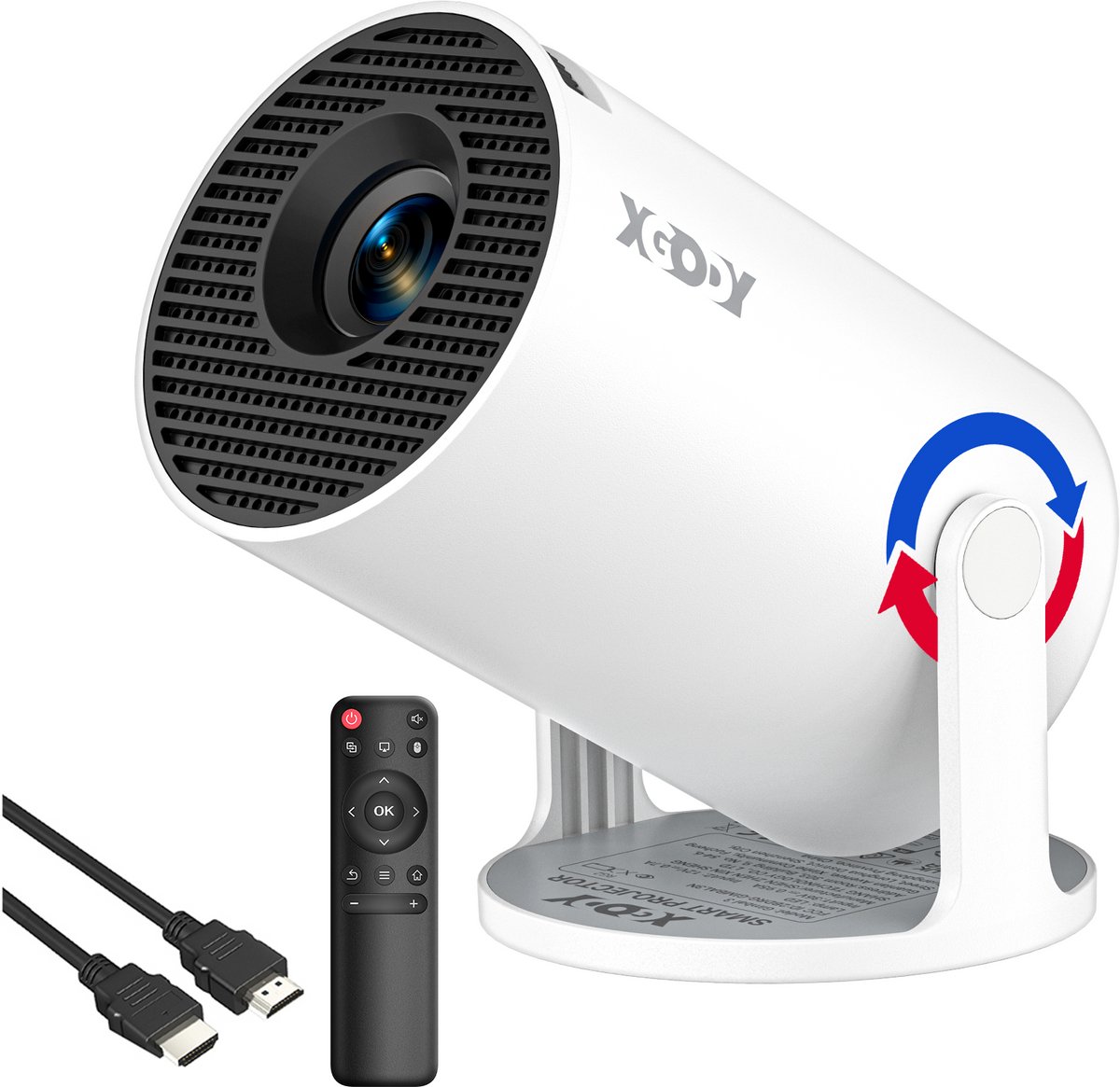 XGODY Gimbal 3 New Mini Beamer Editie 2026 - Projector - 4K Support - Geschikt voor IOS en Android - Android 14 - Draagbaar - Thuisbioscoop - Wit