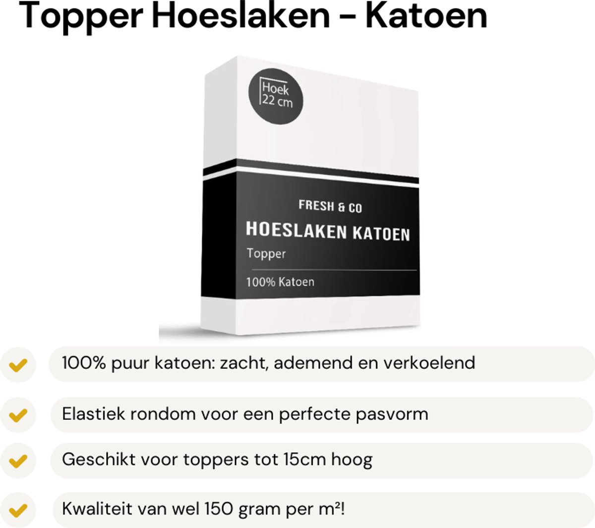 Verkoelende Topper Hoeslaken - Grijs - 160x200 cm - Katoen - Fresh & Co