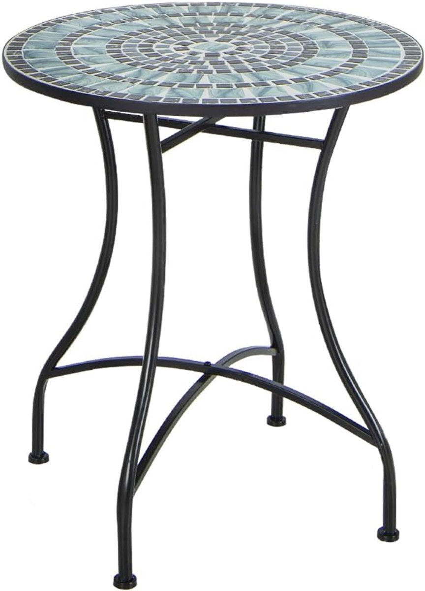 KOMFOTTEU Ronde mozaïektafel voor buiten, robuust metaal met vaste montage, antislip voeten, decoratief binnen en buiten