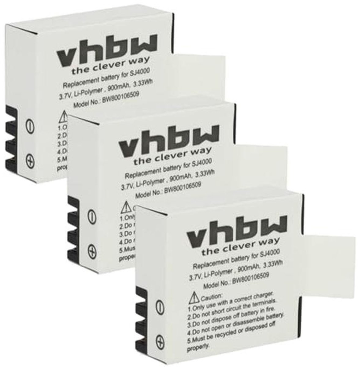 vhbw 3X battery suitable for Rollei Actioncam 220, 310, 330, 372, 415, 416, 425, 426, 510, 525, 540, 610, 625 video camera (900mAh, 3.7V, Li-Ion)
