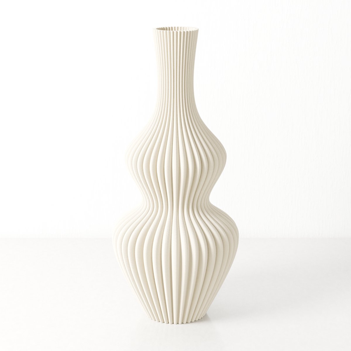 Fleuriek moderne Vaas - Beige - H40 cm - Vaas voor zijden bloemen - Moderne decoratieve vaas gemaakt van duurzaam kunststof - Geribbelde vaas