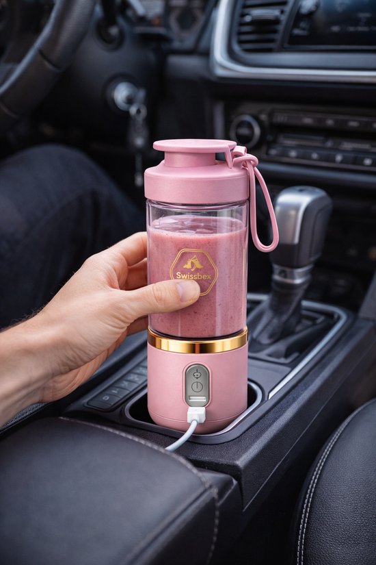 Swissbex Draagbare Mini Blender & Juicer - 400 ml - USB-C Oplaadbaar - Smoothies To Go - Roze van SwissBex — afbeelding 2
