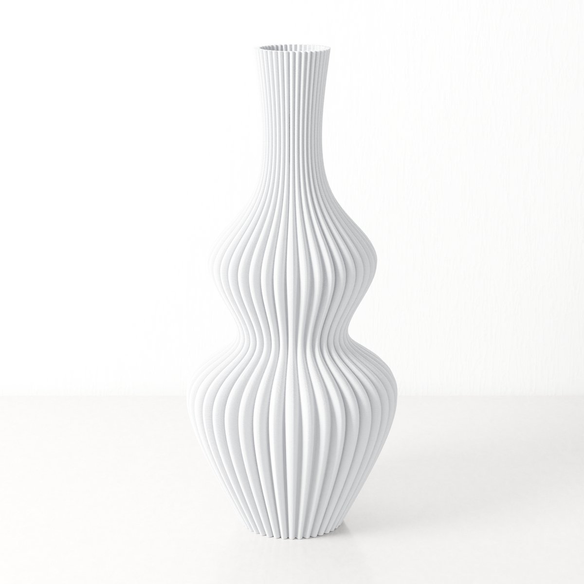 Fleuriek moderne Vaas - Wit - H40 cm - Vaas voor zijden bloemen - Moderne decoratieve vaas gemaakt van duurzaam kunststof - Geribbelde vaas