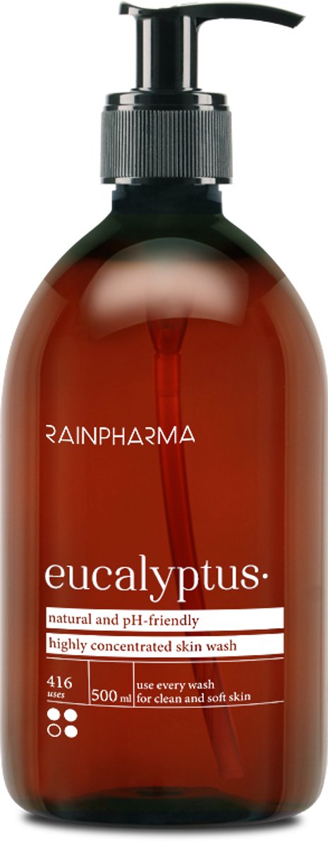 RainPharma Skin Wash Eucalyptus 500 ml – Natuurlijke Douchegel – pH 5.5 Huidvriendelijk – Geconcentreerde Body Wash – Plantaardig & Zonder zeep – Verfrissende Huidverzorging – 1 Pompje per wasbeurt – Duurzaam Douchemiddel