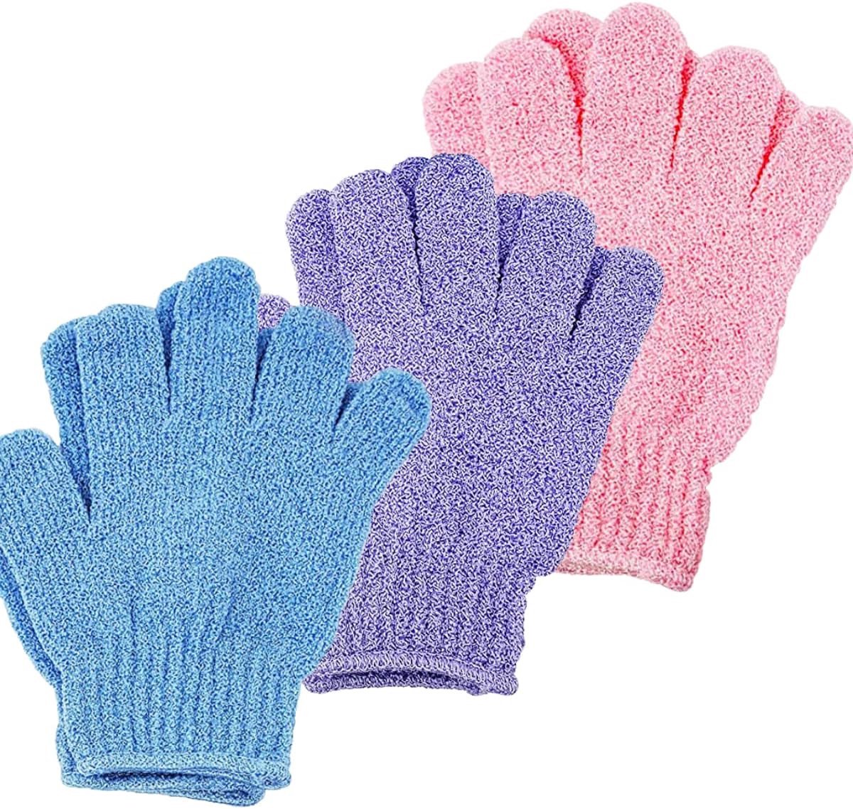 Exfoliërende badhandschoenen 5-vingerig ontwerp - 3 paar - Badhandschoenen - Scrubhandschoenen - Exfoliërende douchehandschoenen - Modderverwijderende handschoenen - Badhanddoekhandschoenen - Rugscrubhandschoenen - Scrubwanten - Exfoliërend