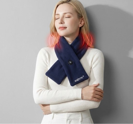 Wahrm Verwarmde Shawl met Powerbank – Oplaadbare Elektrische Sjaal – Infrarood Nekverwarming – 3 Warmtestanden – Navy