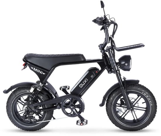 OUXI V8 Ultra Mini Elektrische Fatbike - Ingebouwd Alarmsysteem - Inclusief Voetsteuntjes - Inclusief Voorrekje -16 Inch - 250W Motor - 7 Versnellingen - 50 km Actieradius - Mechanische Schijfremmen - Zwart