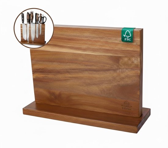 LifeLux magnetische messenhouder – dubbelzijdig acaciahout – 30×22 cm