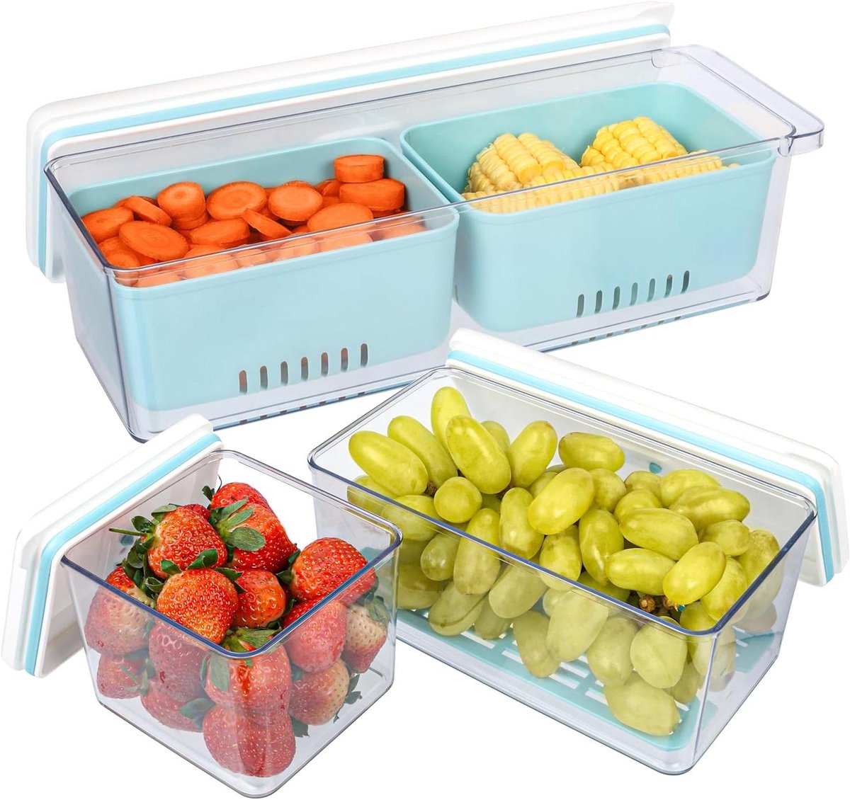 Allecto - Stapelbare Opbergboxen voor Groente en Fruit - Vershoudcontainers - Transparant - Luchtdicht - Vriezer- en Vaatwasserbestendig - 3 Stuks
