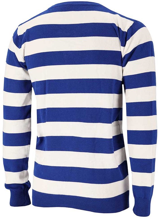 Morethansocks - Pull de carnaval tricoté à rayures - Bleu cobalt/blanc - Taille S à XXL - Pull Kruikenstad - vêtements de carnaval hommes - vêtements de carnaval femmes