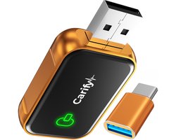 Carify® Carplay Dongle Premium 2-in-1 - Draadloze Apple Carplay & Android Auto Adapter - Bluetooth 5.4 - Dongel USB-A & USB-C - Draadloos Carplay - Oranje - 2026 Model