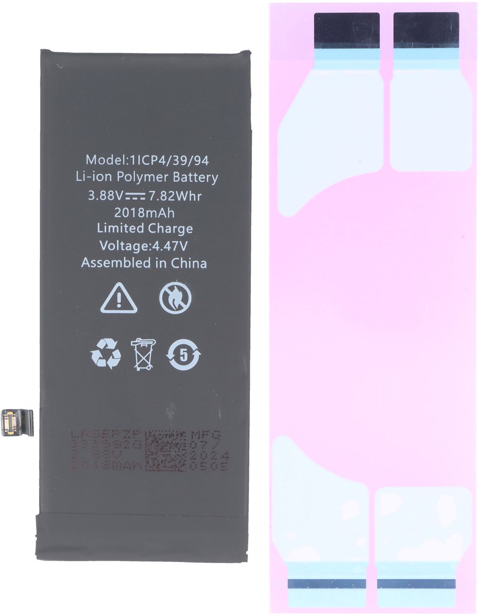 Accu geschikt voor Apple iPhone SE 2022, Li-Polymer, 3.88V, 2018mAh, 7.8Wh, zonder gereedschap