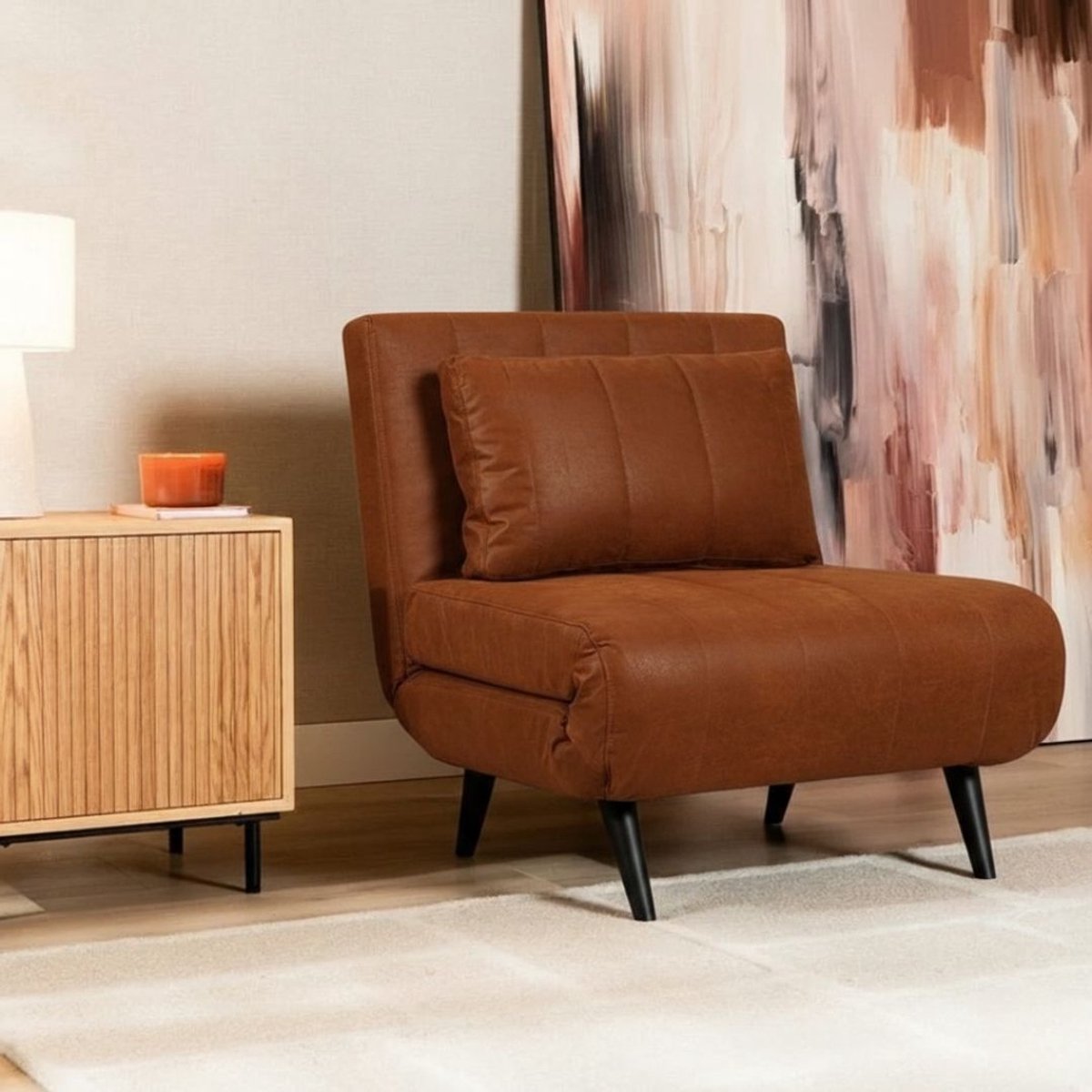 Bronx71® Slaapfauteuil Hanna cognac eco-leer