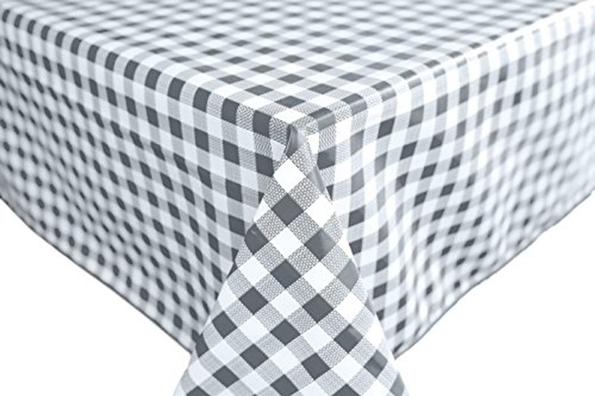 Rechthoekig PVC Tafelkleed 140 x 180 cm - Lichtgrijs Vichy Motief