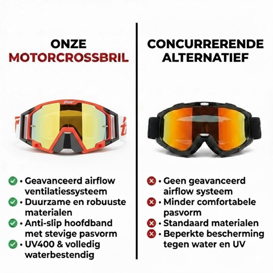 THOR® - Premium Crossbril - Skibril - Antikras Lens - UV-bescherming - Unisex - Rood — afbeelding 2