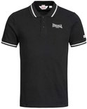 Zwart poloshirt met Lonsdale London logo op de borst, witte kraag- en mouwstrepen.
