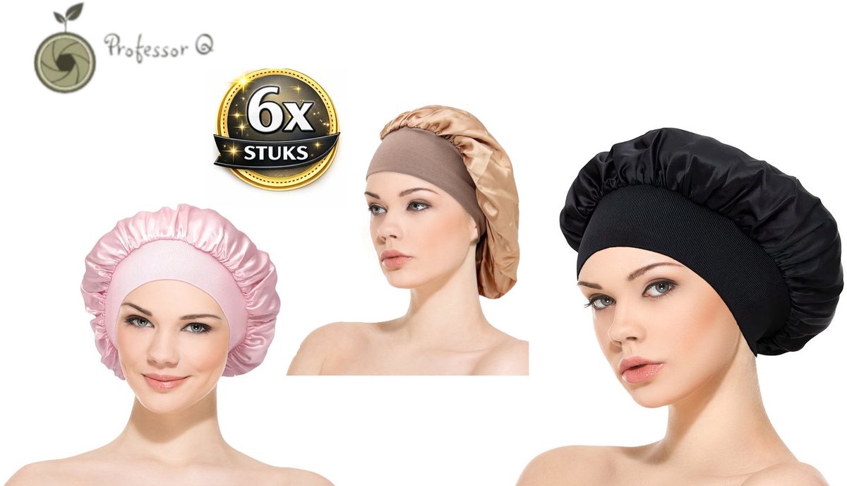 Professor Q Satijnen Slaapmuts - Slaapmuts - Satijn - Volwassenen - Dames - Satin Bonnet - Satijnen Bonnet - Met elastiek - Zwart, Goud en Roze - 3 stuks