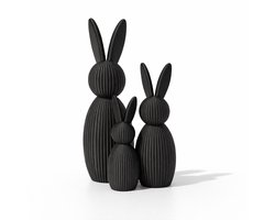Paashazen in Japandi style - Paasdecoratie - Zwart - Set van 3 - 17cm - 13cm - 9,5cm