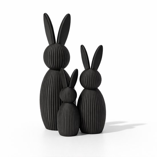 Paashazen in Japandi style - Paasdecoratie - Zwart - Set van 3 - 17cm - 13cm - 9,5cm