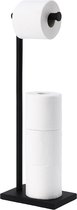 Sanics® Toiletrolhouder Vrijstaand RVS - Met Reserverolhouder - WC papier houder 4 Rollen - 2-in-1 Design Zwart - WC Rolhouder Staand