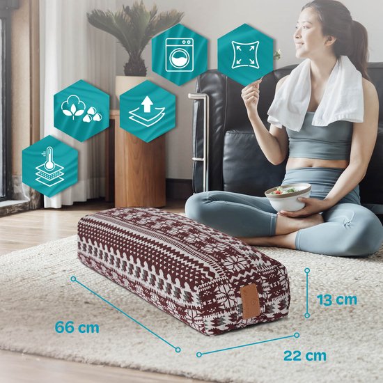 #DoYourYoga - Hoekig Yoga bolster - »Paravati« - Meditatiekussen met bio-organische Spelt vulling - L67 cm & diam.13 cm - Style (9) van #DoYourYoga — afbeelding 2
