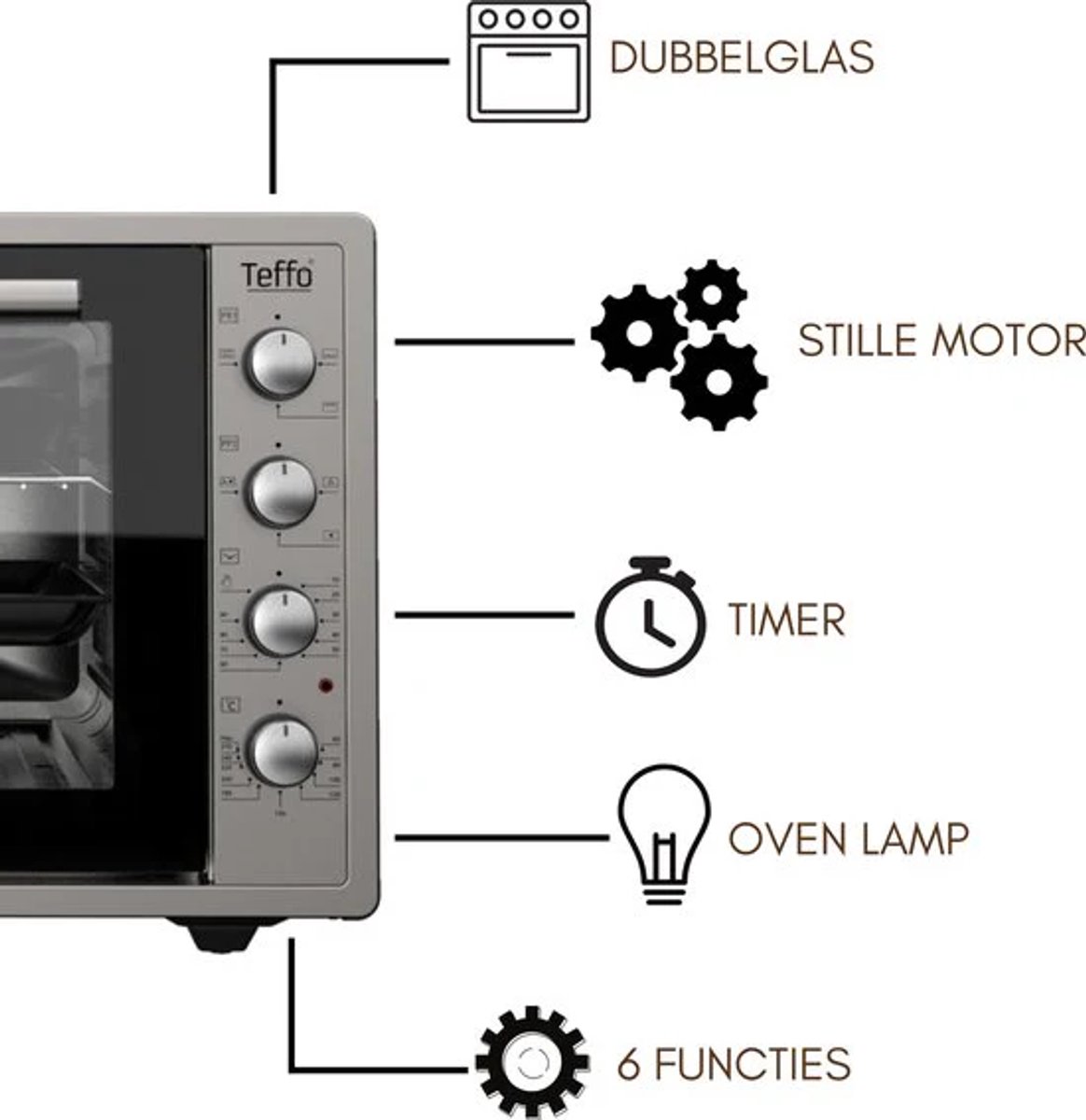 Teffo Vrijstaande Oven XL 50L – Pro Elektrische Oven met Thermostaat voor Grote Gerechten – foto 2