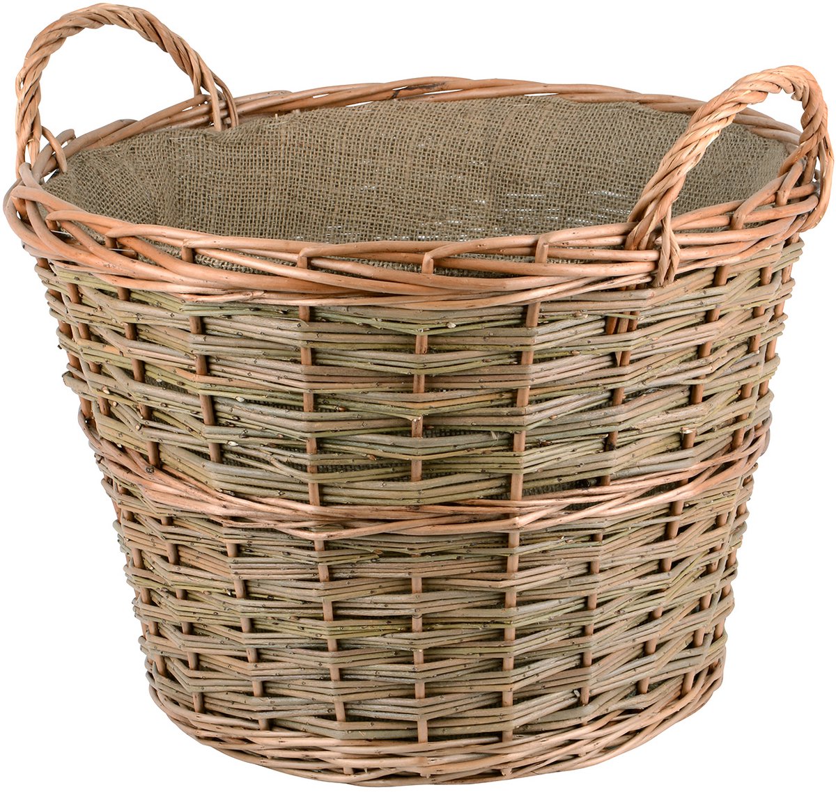 UNUS® rieten brandhoutmand gevlochten wilgenmand diameter 45 cm hoogte 32 cm jute bekleed