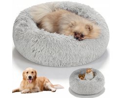 Dierenmand - Ronde Zachte Dierenmand - 60cm Grijze Pluche - Voor Katten & Kleine Honden - Warm & Antislip - Voor Slaapkamer & Woonkamer