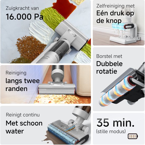 Dreame G10 Pro - 2-in-1 Nat- en Droog Steelstofzuiger met Dweilfunctie - 16.000 Pa Zuigkracht, 900 ml Watertank en Zelfreinigend Borstelsysteem