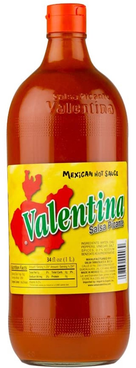 Valentina Chilli Sauce 1L - Authentieke Mexicaanse Pittige Saus met Gedroogde Puya Chilli’s | Laag in Vet & Suiker | Rijk aan Vezels | Ideaal voor Taco’s, Grill & Dips met Kajal Sticker