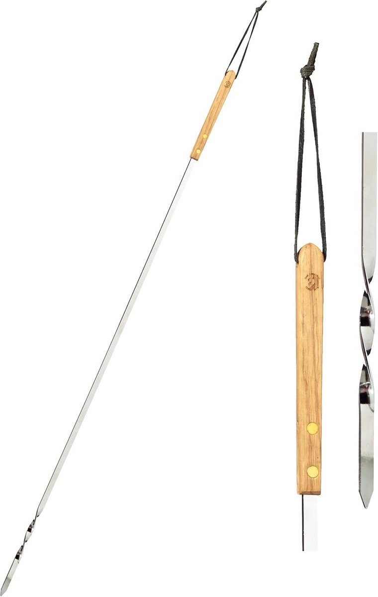 XXL Grillspies RVS met Houten Handvat 90 cm Verdraaide Punt