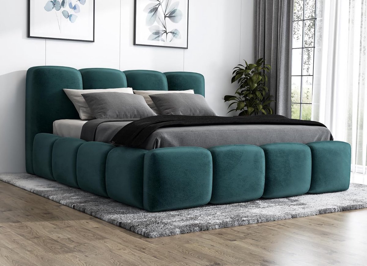 Gestoffeerd Bed 140x200 cm met Opberglade en Lattenbodem – Modern Design Tweepersoons Bedframe Zonder Matras – Grijs – Pauwhome