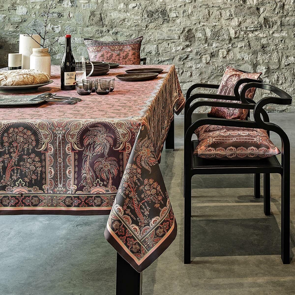 Rond Tafelkleed Katoen Roze Italiaans Patroon Vierkant 110x110 cm