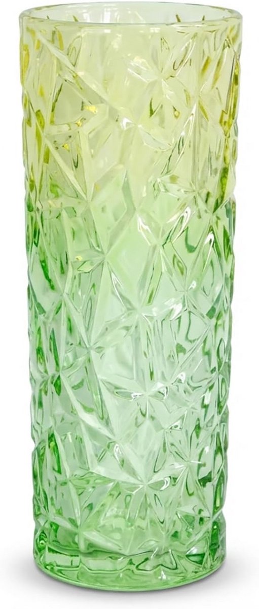 Grote groene kristallen vaas met ijstinten 30 cm hoog modern dik glas