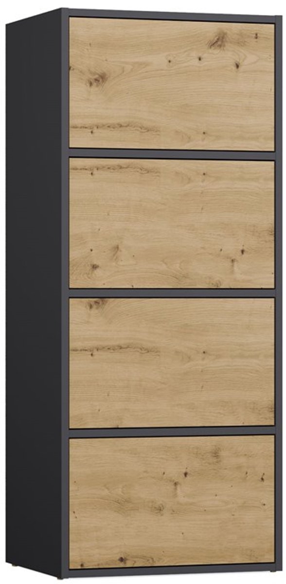 TOP E SHOP MALWA Alma - Dressoir / opbergkast - TIP-ON greeploos - 4 deuren - Antraciet en Eiken Artisan Antraciet / Eiken Artisan