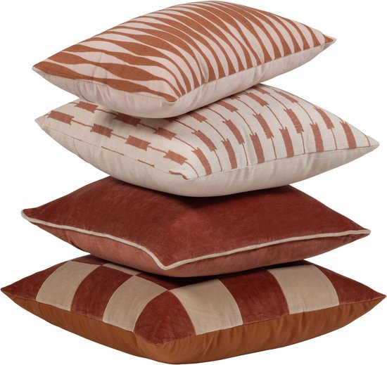 WOOOD Vola Kussens - Katoen - Roze/Roestbruin - 50x50x10 - Set van 4