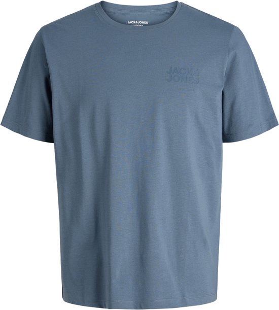 T-shirt bleu en coton Jack & Jones à manches courtes avec un logo en relief sur la poitrine.