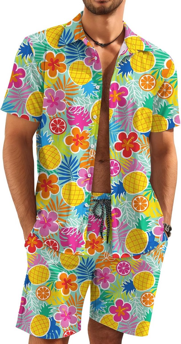 Heren Zomer Set: Hawaii Overhemd met Korte Broek - Tropisch Strand Outfit