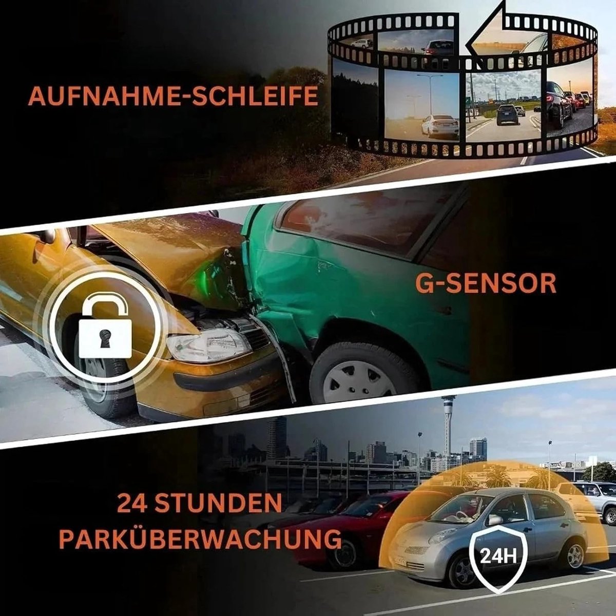 4K-dashcam met dubbele lens, groothoekcamera's aan de voor- en achterkant, ondersteunt 24-uurs parkeerbewaking, heeft een 3,16-inch scherm en een nachtzichtfunctie. Deze dashcam begeleidt u tijdens uw reis (32 GB). – foto 4