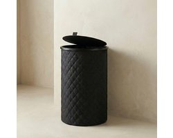 MAZAZU Wasmand Rond - 99 Liter - Diamond Stitch - Zwart - Met Deksel & Uitneembare Waszak - Hoog & Smal Design - 38x69 cm