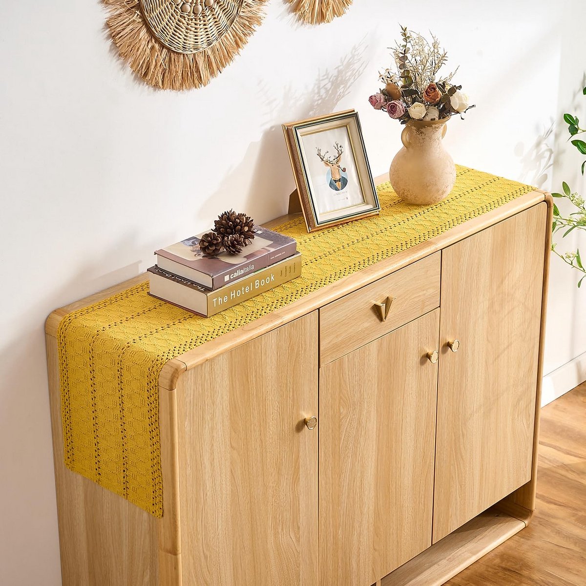 Tafel loper Geel Linnen Katoen Bohemien Modern 30 x 140 cm - Wasbaar
