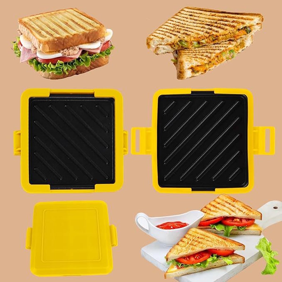Sandwich-, toast- en hotdogmaker Geschikt voor het ontbijt - Geel