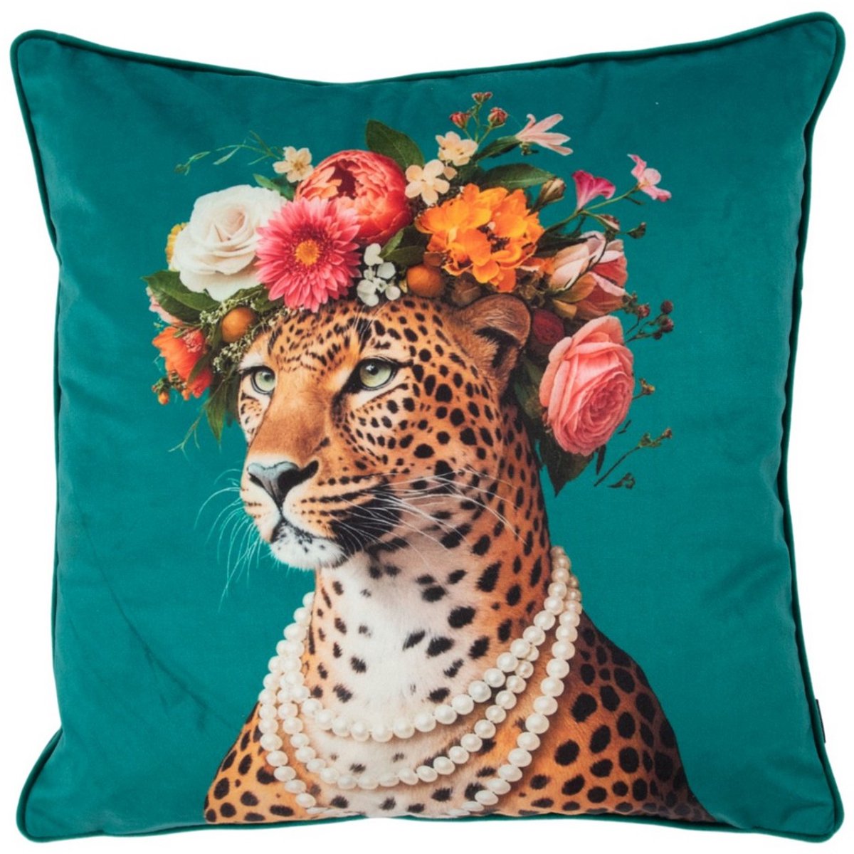 Kussen Portret jaguar petrol 45x45cm