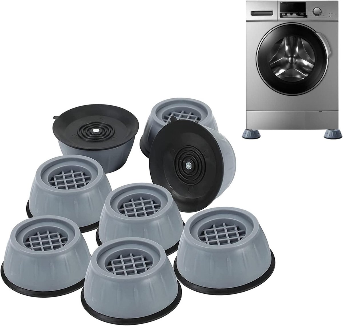 Anti-vibratiematten voor wasmachines-set van 8-rubberen antislipmatten voor wasmachines en drogers-schokdempende en geluidsdempende voetjes-anti-verplaatsingsstabilisatoren voor koelkasten en wasmachines