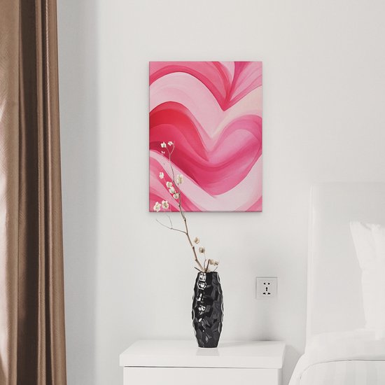 Artaza Canvas Schilderij Roze Golven - 30x40 cm - Wanddecoratie Hart - Muurdecoratie Abstract - Schilderijen Op Canvas - Roze