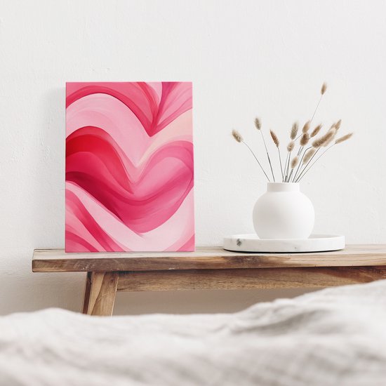 Artaza Canvas Schilderij Roze Golven - 30x40 cm - Wanddecoratie Hart - Muurdecoratie Abstract - Schilderijen Op Canvas - Roze