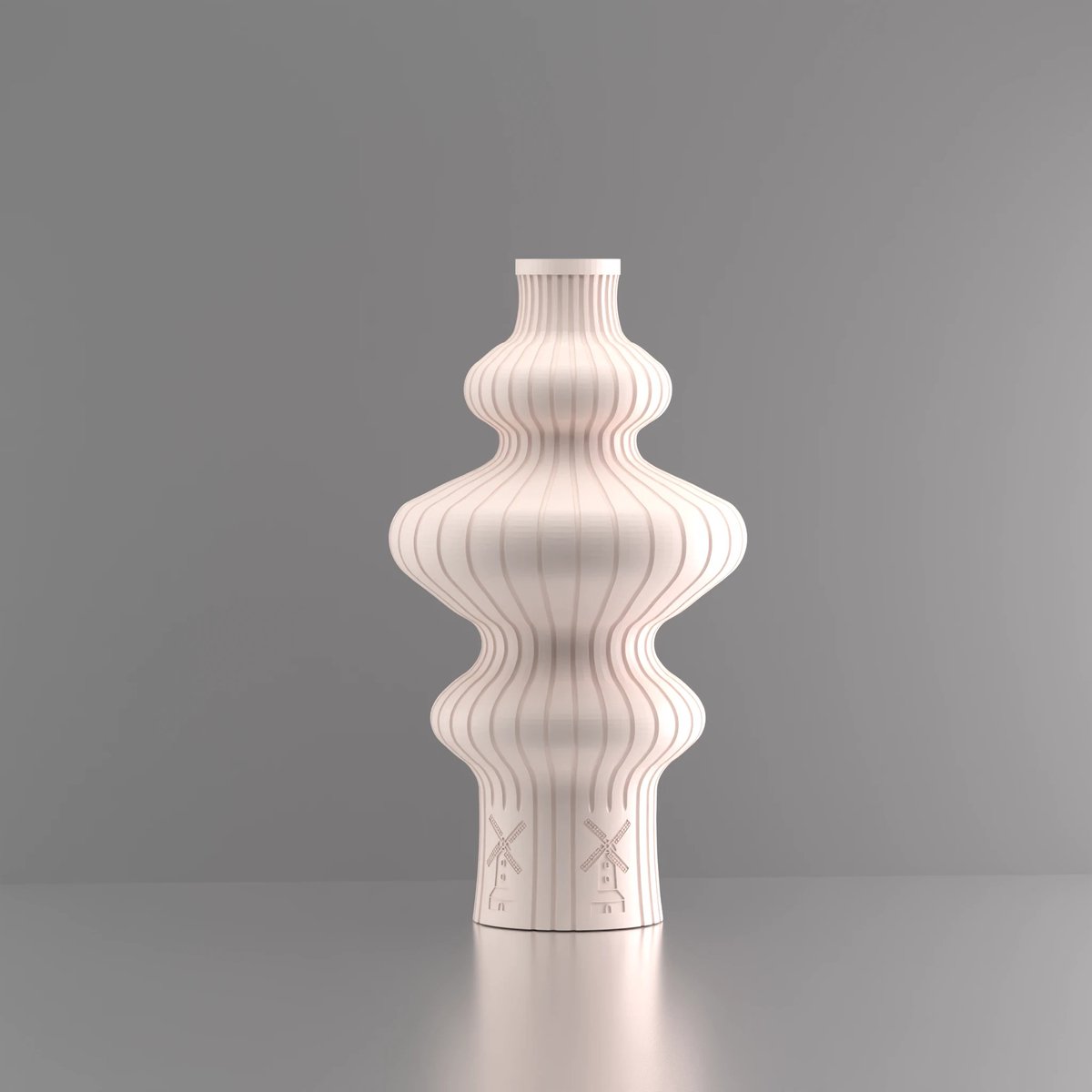 3d-gezellig Fontein met molen - Vaas - Beige - Maat 20 cm - Kunststof - Modern - Bloemenvaas -100% gerecycled PLA (bioplastic)