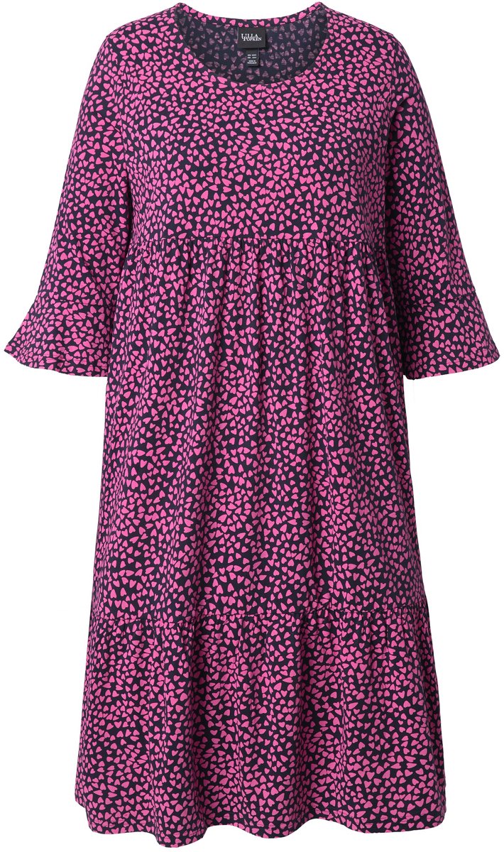 Ulla Popken Dames - Midi-jurk harten A-lijn ronde hals 3/4-mouwen - Marine - Maat 66+