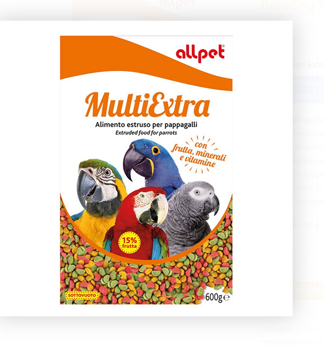 Allpet multiextra vogelvoer papagaaien 600gr.