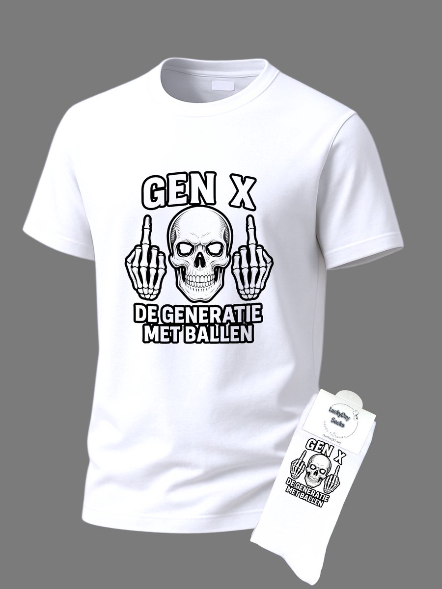 T-shirt Grappige tekst - Giftset - Gen X Generatie met ballen - Party Shirt - Cadeau set shirt en sokken - Grappig cadeau voor vrouw en man - Verjaardag - Kerst kado - Festival t-shirt set - Vaderdag - Moederdag - T-shirt voor dames en heren - Maat M